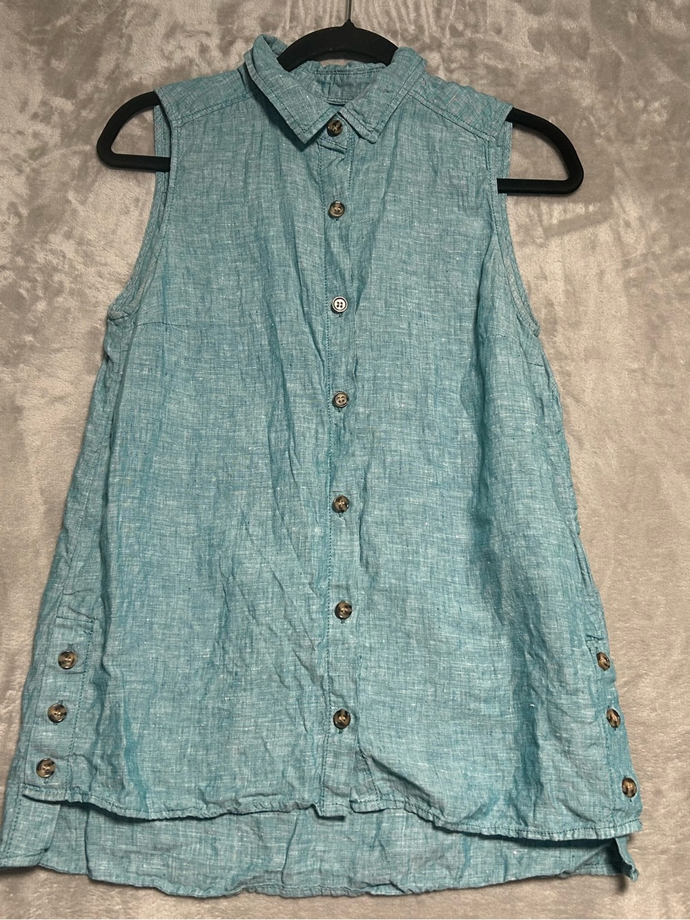 Linen Sleeveless Button Down Tunic Top Women’s Small Blue JNY